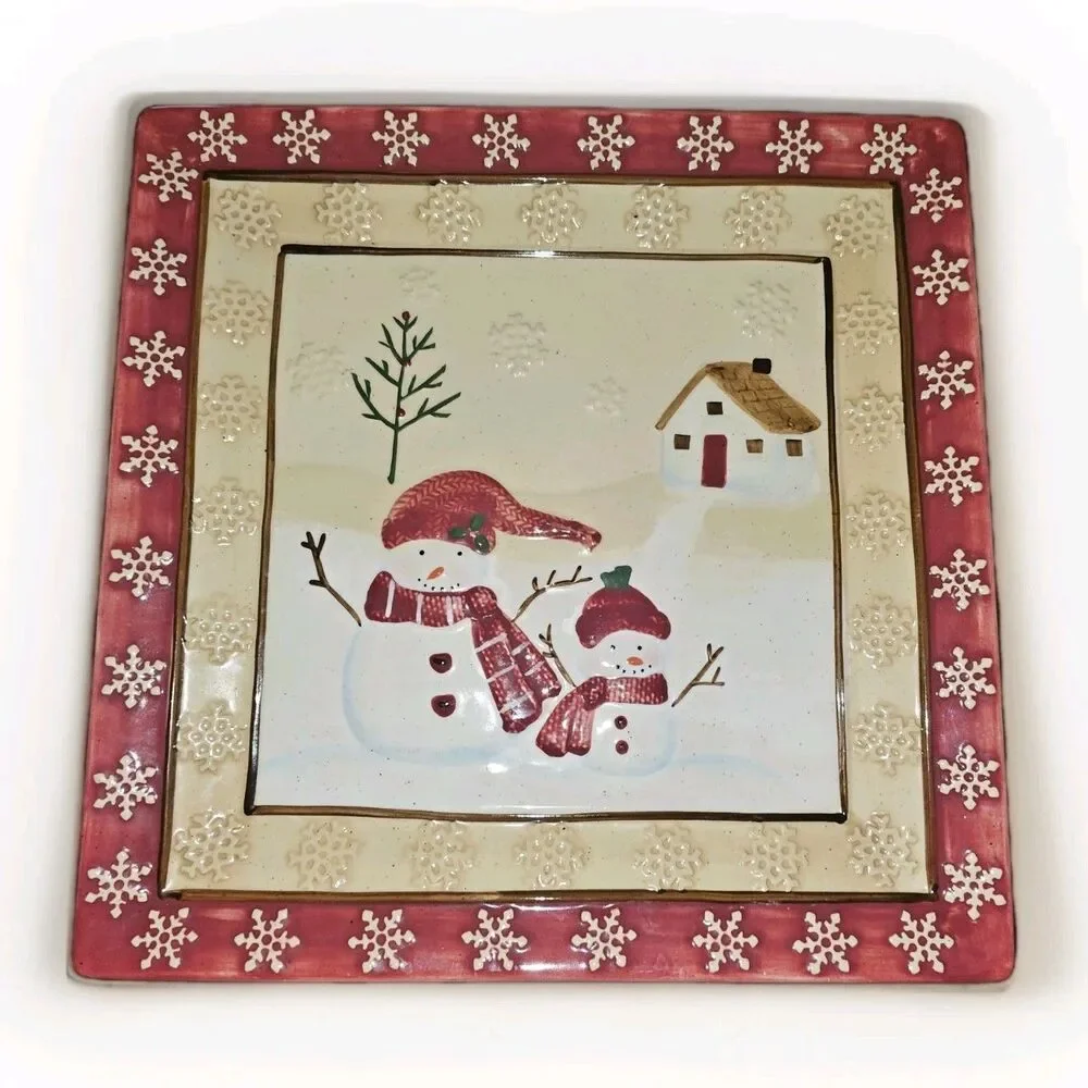 St. Nicholas Square Winter Wishes Snowman Dinnerware Set Bowl Mug Platter Table